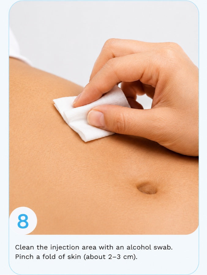 Step 8 — clean the area and pinch a fold of skin