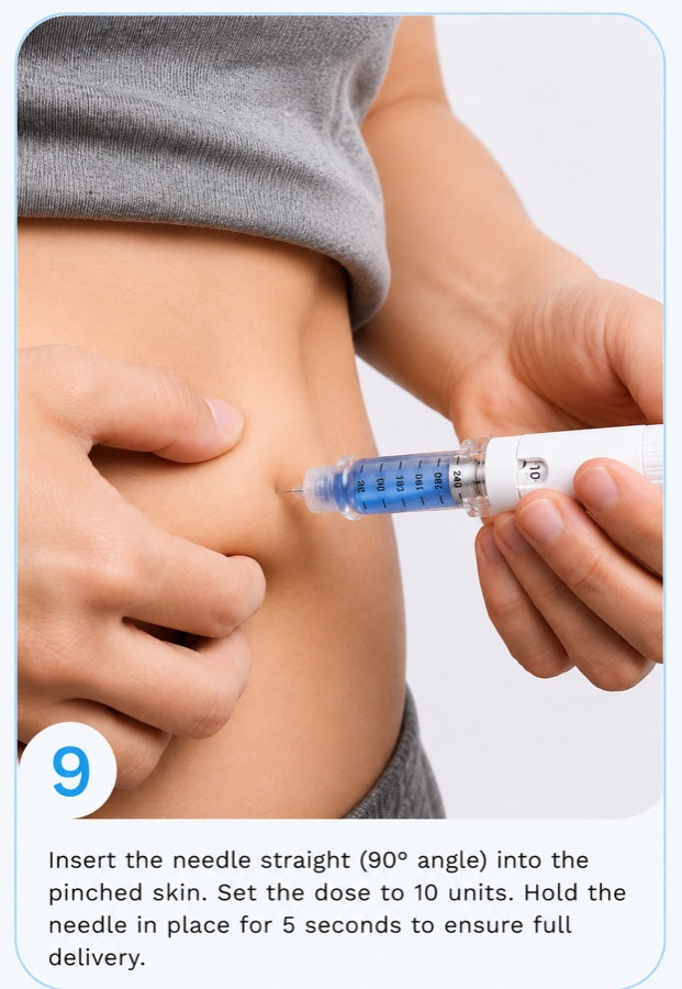 Step 9 — insert the needle and hold for 5 seconds